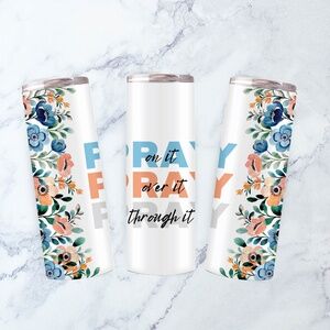 20oz Blue Floral Art Spiritual Religious Pray Womens Stainless Steel Tumbler